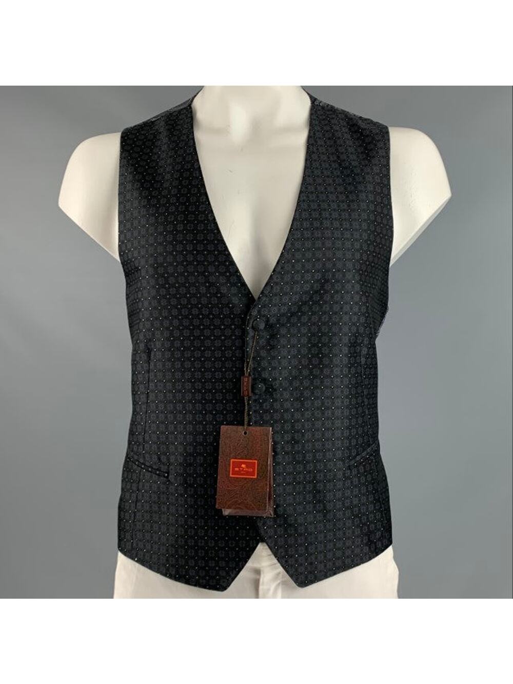 ETRO Size 46 Black Grey Jacquard Polyester Blend Vest
